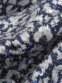 Navy/Silver Acetate/Lycra Foil Dot On Foil Animal Print Shimmer Slinky Knit - NY Designer - 60W