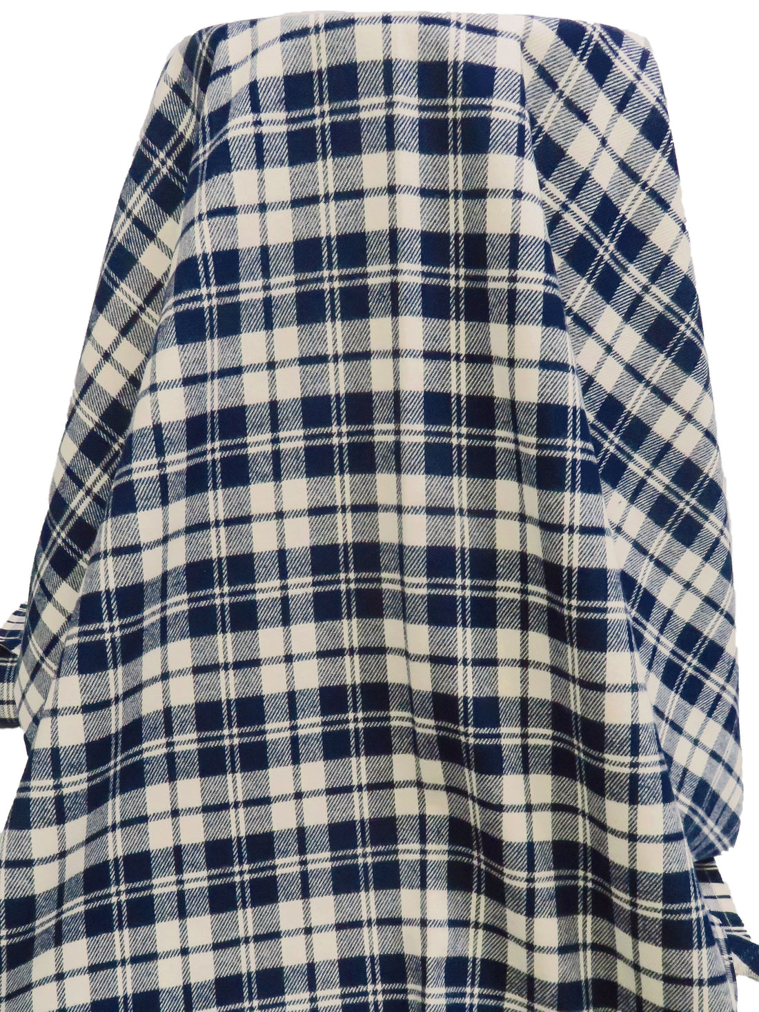 Midnight Blue/Cream 100% Cotton Plaid Weave Flannel Jacket Weight Woven 58W