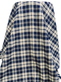Midnight Blue/Cream 100% Cotton Plaid Weave Flannel Jacket Weight Woven 58W