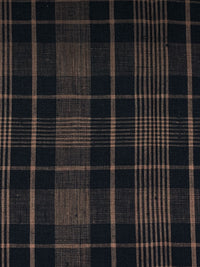 Muted Midnight Navy/Pale Brown 100% Linen Yarn-Dyed Plaid Shirt Weight Woven 58W