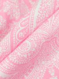 Bubble Gum Pink/White 100% Cotton Large Ornate Paisley Print Jersey Knit 58W