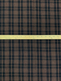 Muted Midnight Navy/Pale Brown 100% Linen Yarn-Dyed Plaid Shirt Weight Woven 58W