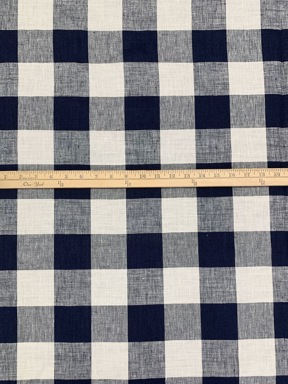 Navy/Eggshell 100% Linen Cross-Dyed Large Gingham Shirt-Weight Woven - European Mill - 59W