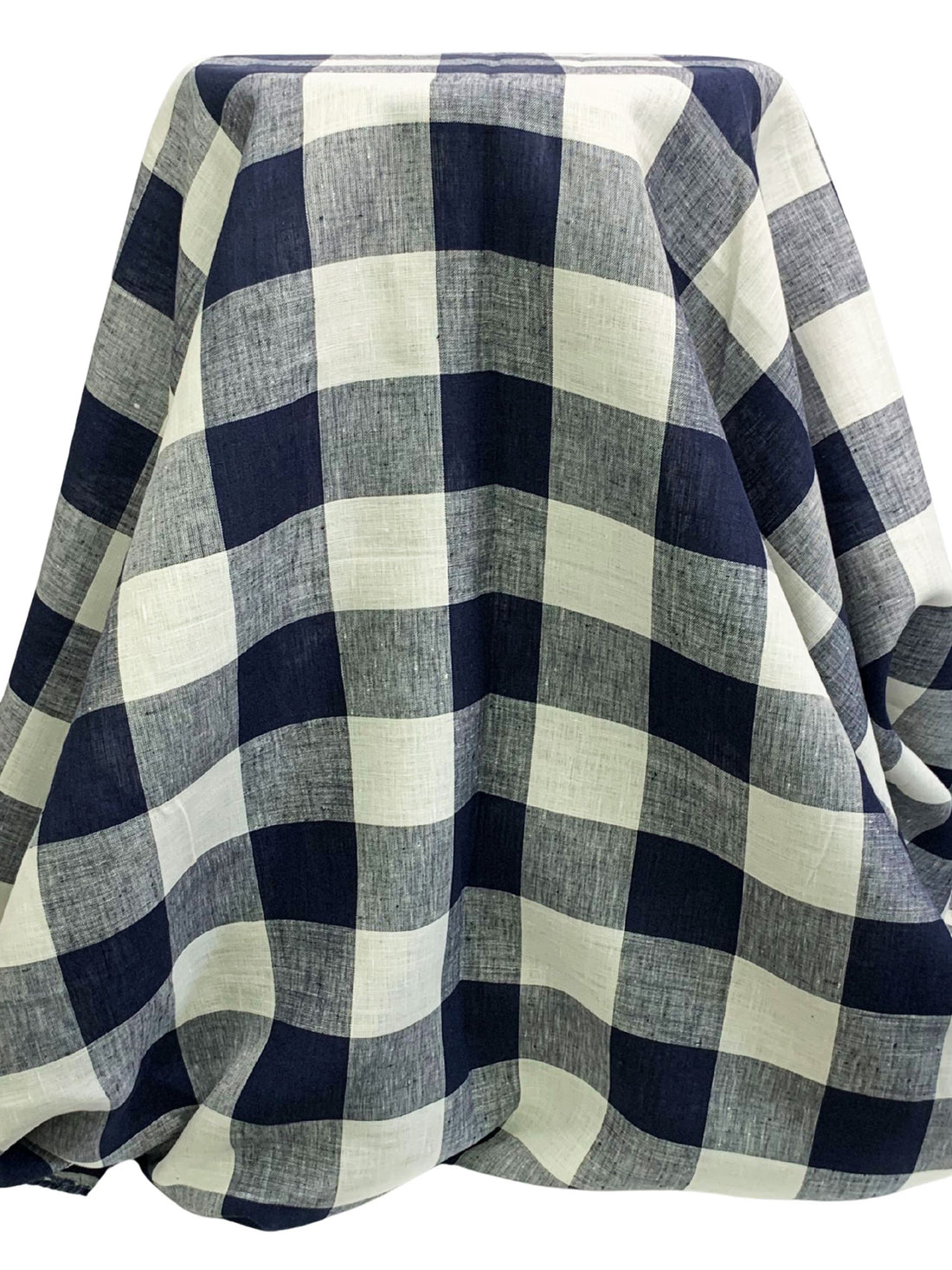 Navy/Eggshell 100% Linen Cross-Dyed Large Gingham Shirt-Weight Woven - European Mill - 59W