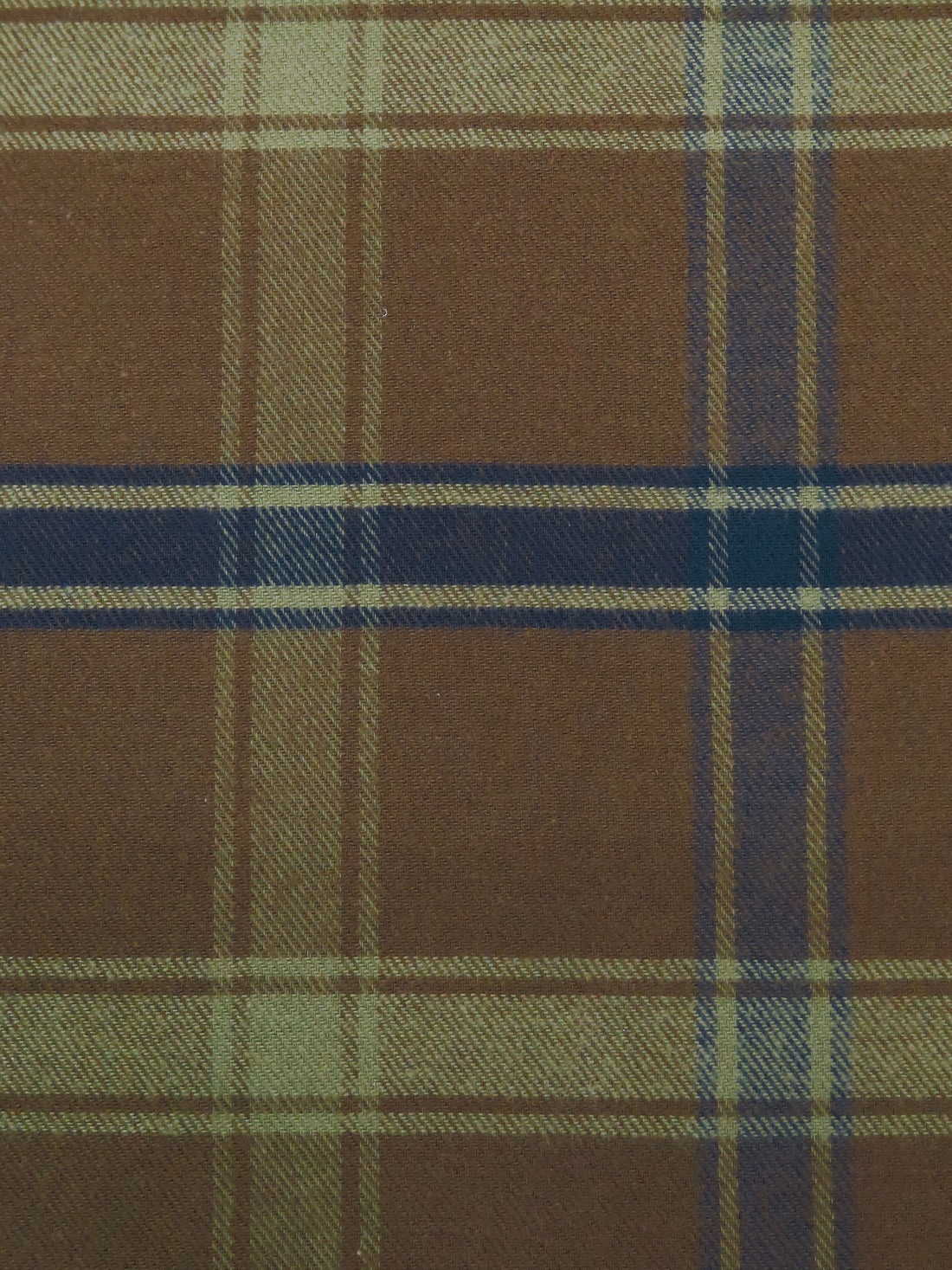 Bronze/Moss/Midnight Navy 100% Cotton Plaid Weave Flannel Shirt Weight Woven 52W