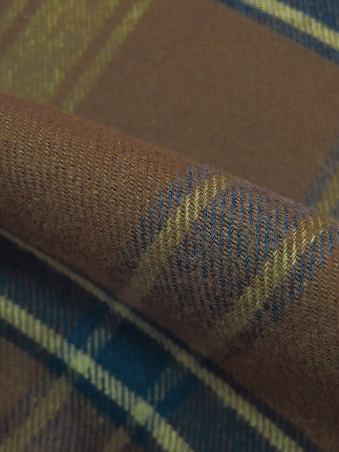 Bronze/Moss/Midnight Navy 100% Cotton Plaid Weave Flannel Shirt Weight Woven 52W