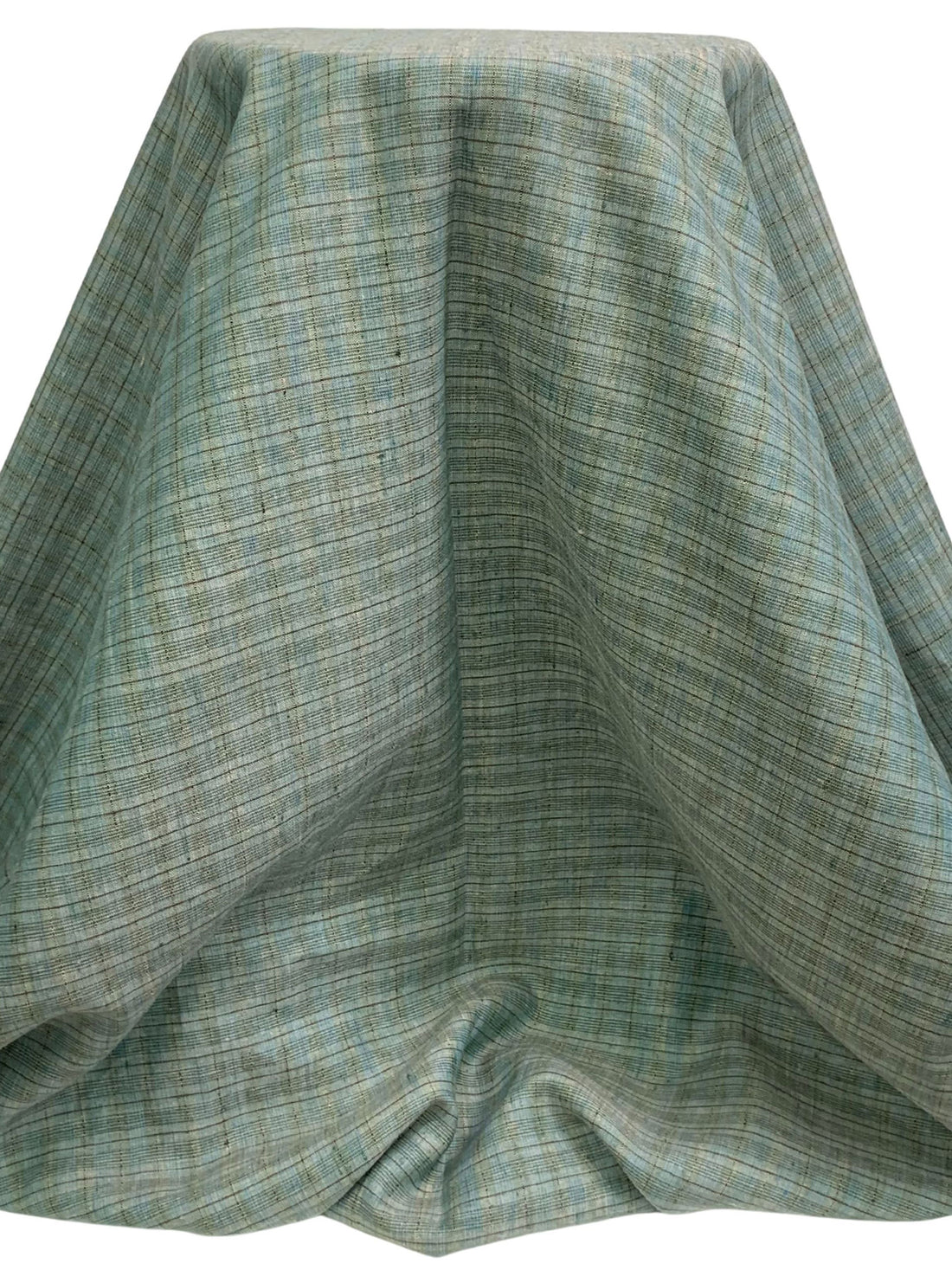 Cerulean Frost/Rifle Green/Off-White/Black 100% Linen Yarn-Dyed Plaid Shirt Weight Woven - European Mill - 59W