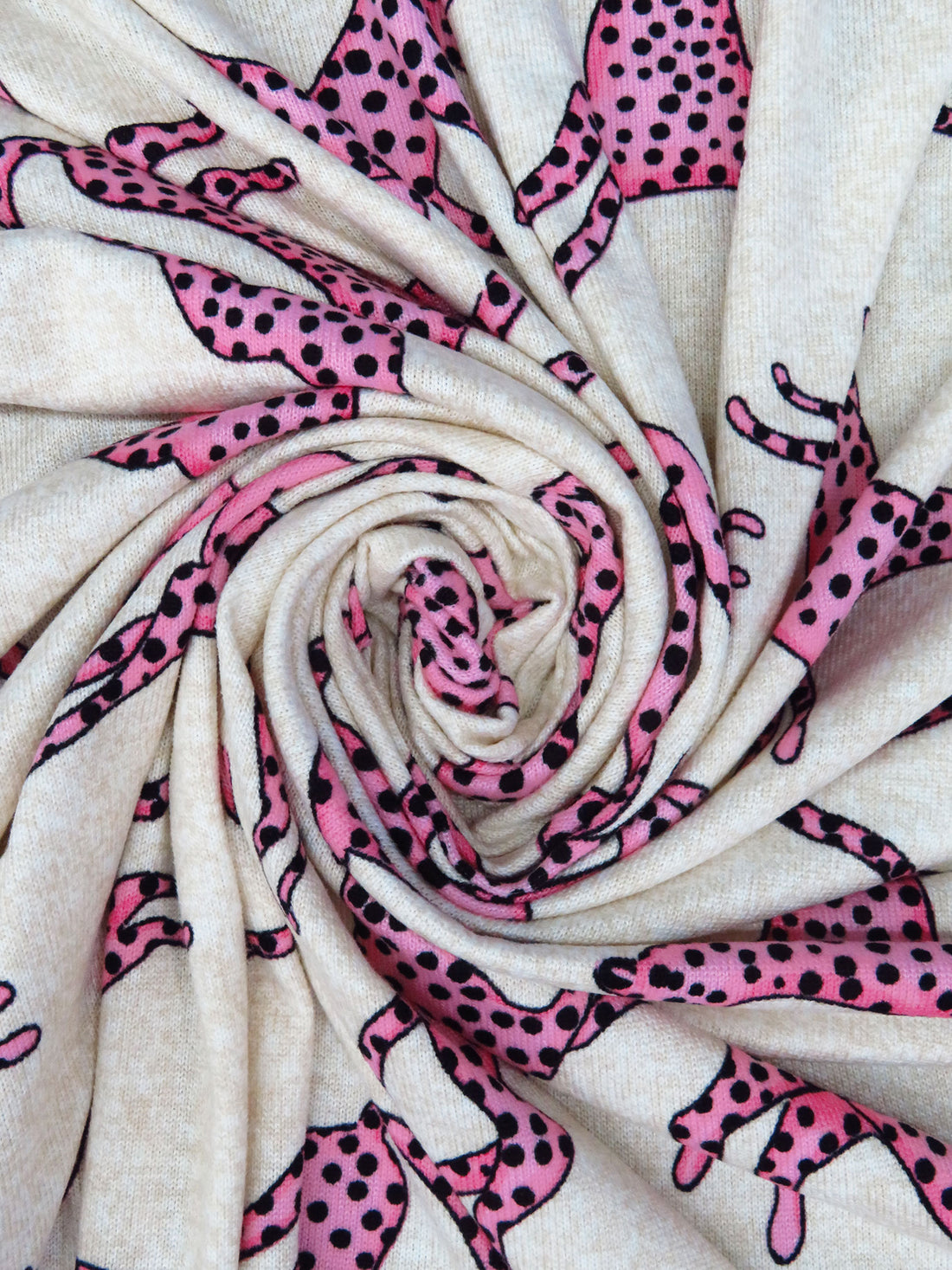 Light Cream/Pastel Magenta/Black Polyester/Lycra Pink Cheetah Print Brushed Sweater Knit 60W