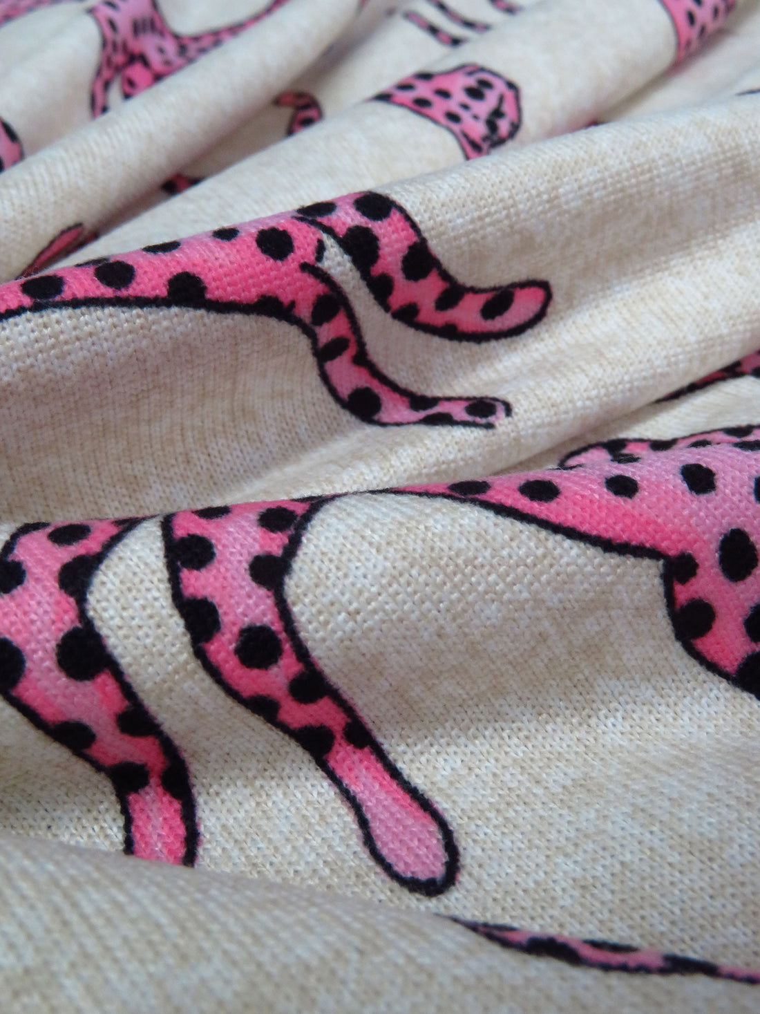Light Cream/Pastel Magenta/Black Polyester/Lycra Pink Cheetah Print Brushed Sweater Knit 60W