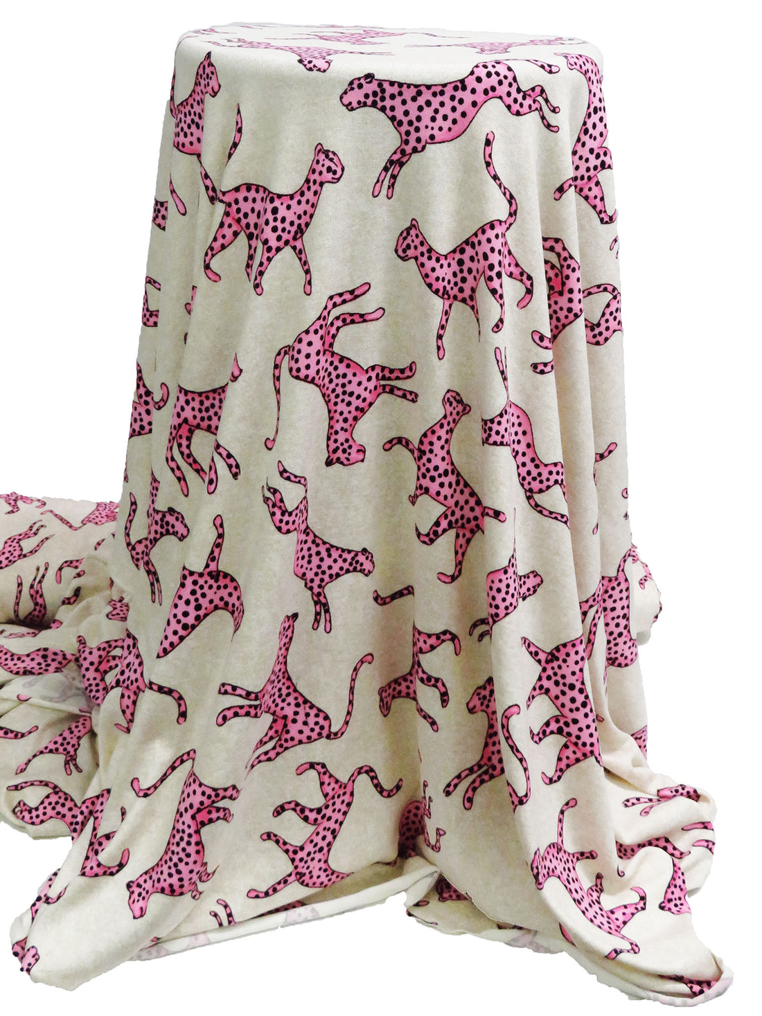 Light Cream/Pastel Magenta/Black Polyester/Lycra Pink Cheetah Print Brushed Sweater Knit 60W