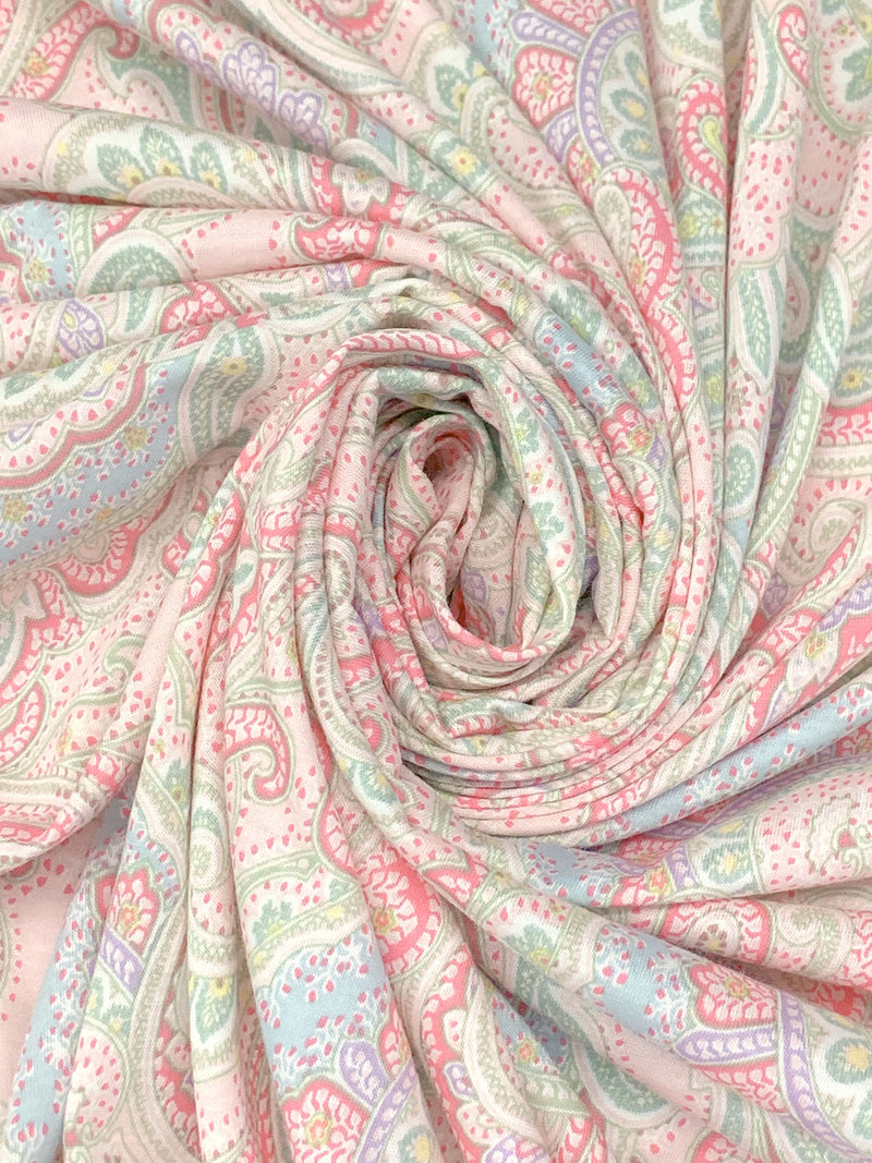 Misty Rose/Lilac/White/Rose/Multi 100% Cotton Ornate Paisley Scrolls Print Jersey Knit 62W