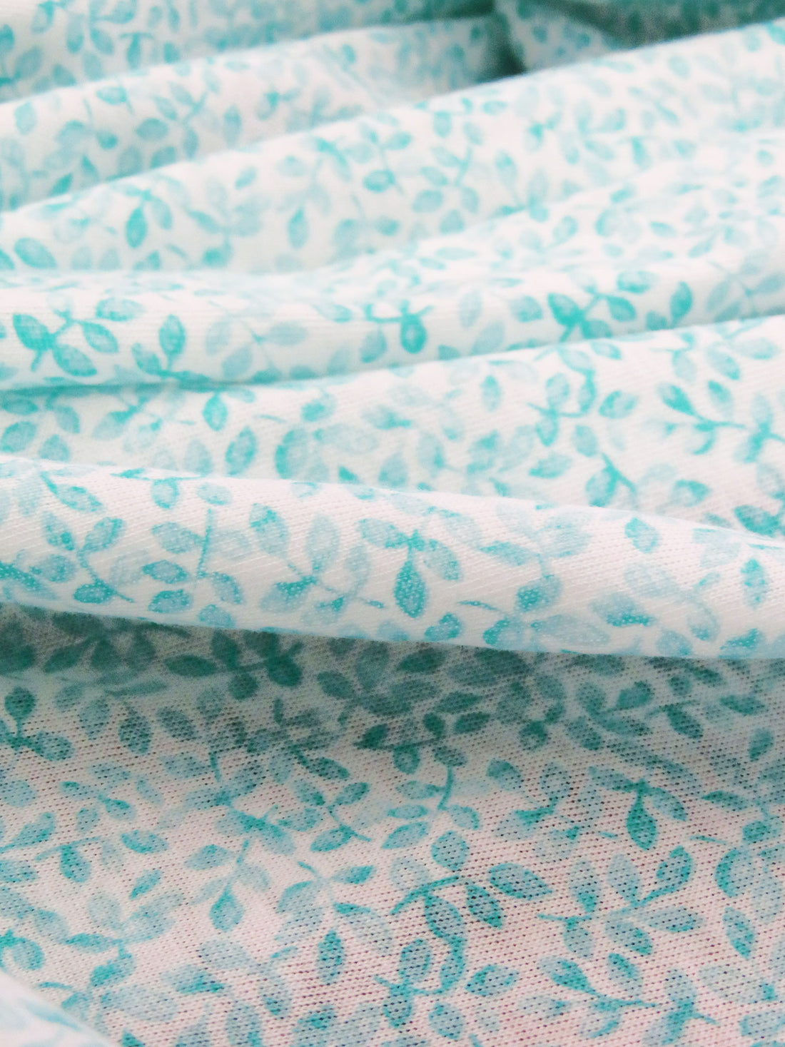 Pastel Blue/White 100% Cotton Small Watercolor Leaf Print Jersey Knit 62W