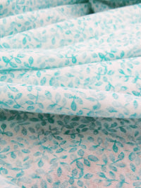 Pastel Blue/White 100% Cotton Small Watercolor Leaf Print Jersey Knit 62W