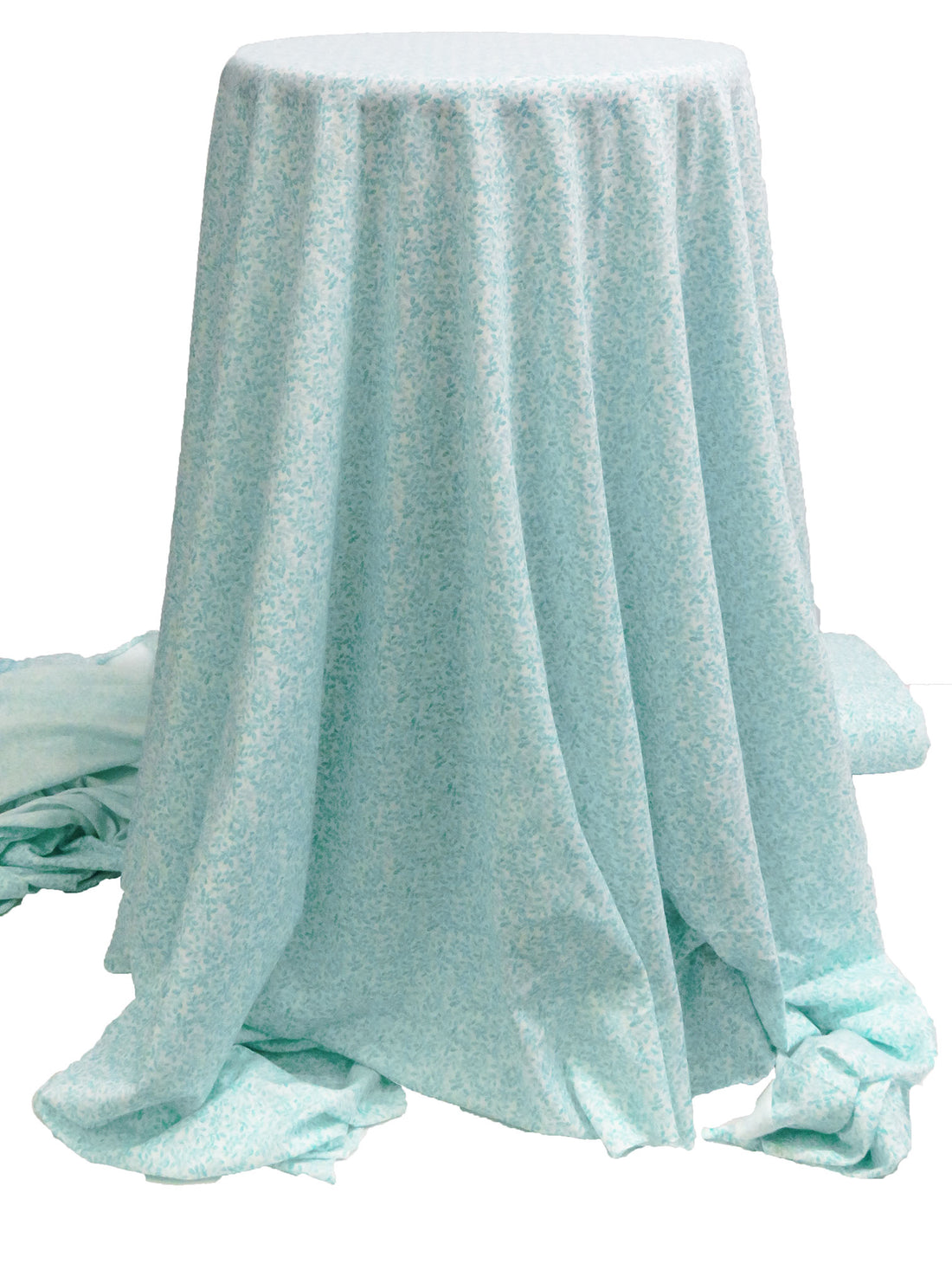 Pastel Blue/White 100% Cotton Small Watercolor Leaf Print Jersey Knit 62W