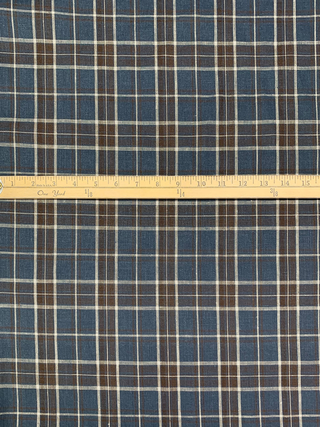 Independence Blue/Royal Brown/Off-White 100% Linen Yarn-Dyed Plaid Shirt Weight Woven - European Mill - 58W