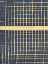 Independence Blue/Royal Brown/Off-White 100% Linen Yarn-Dyed Plaid Shirt Weight Woven - European Mill - 58W