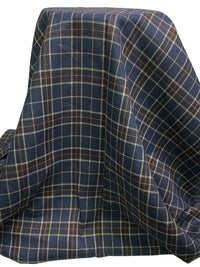 Independence Blue/Royal Brown/Off-White 100% Linen Yarn-Dyed Plaid Shirt Weight Woven - European Mill - 58W