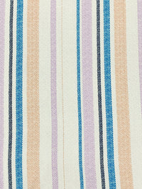 White Chocolate/Dusty Lilac/Cyan Cobalt Blue 100% Rayon Vertical Novelty Stripe Print Textured Ogee Jacquard Voile 56W