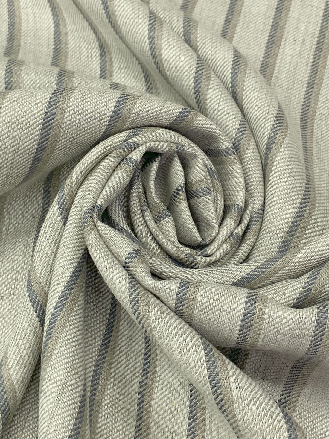 Taupe/Thunder Gray/White Chocolate 100% Linen Yarn-Dyed Vertical Stripe Weave Midweight Woven - European Mill - 59W
