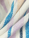 White Chocolate/Dusty Lilac/Cyan Cobalt Blue 100% Rayon Vertical Novelty Stripe Print Textured Ogee Jacquard Voile 56W