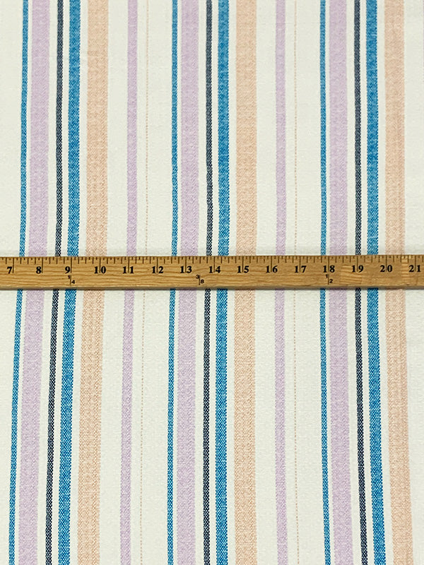 White Chocolate/Dusty Lilac/Cyan Cobalt Blue 100% Rayon Vertical Novelty Stripe Print Textured Ogee Jacquard Voile 56W