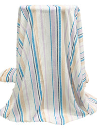 White Chocolate/Dusty Lilac/Cyan Cobalt Blue 100% Rayon Vertical Novelty Stripe Print Textured Ogee Jacquard Voile 56W