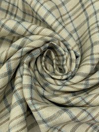 Sandstone/Cadet Blue/Raw Umber 100% Linen Yarn-Dyed Plaid Weave Midweight Woven - European Mill - 60W