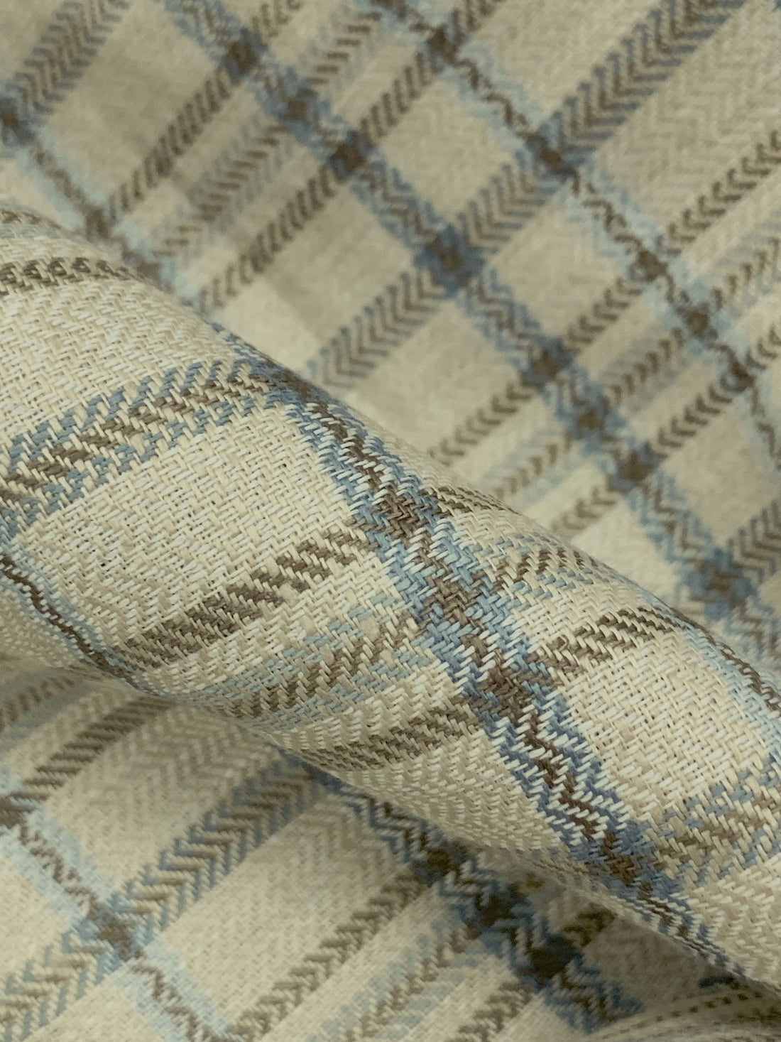 Sandstone/Cadet Blue/Raw Umber 100% Linen Yarn-Dyed Plaid Weave Midweight Woven - European Mill - 60W