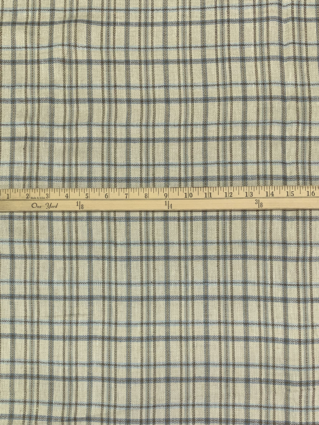 Sandstone/Cadet Blue/Raw Umber 100% Linen Yarn-Dyed Plaid Weave Midweight Woven - European Mill - 60W