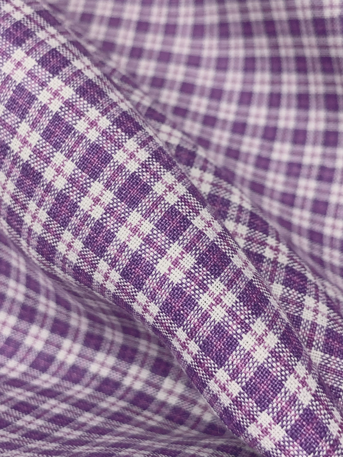 Imperial Purple/White 100% Linen Yarn-Dyed Plaid Shirt Weight Woven - European Mill - 58W