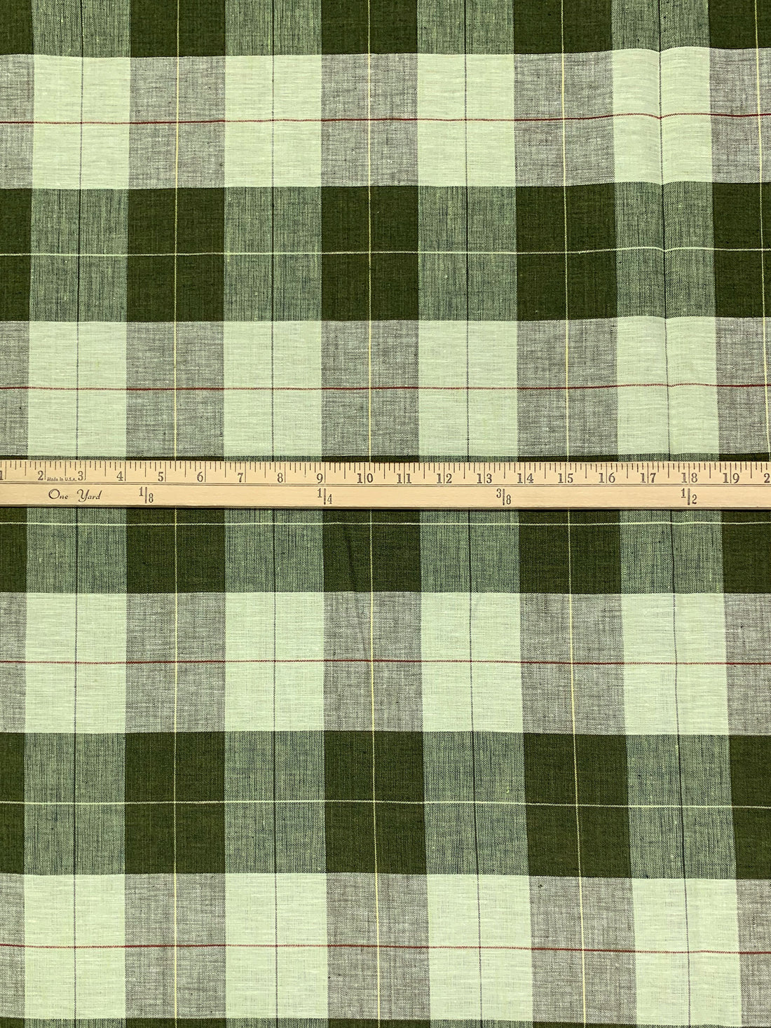 Dark Olive Green/Tea Green 100% Linen Cross-Dyed Plaid Weave Midweight Woven - European Mill - 60W
