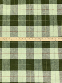 Dark Olive Green/Tea Green 100% Linen Cross-Dyed Plaid Weave Midweight Woven - European Mill - 60W