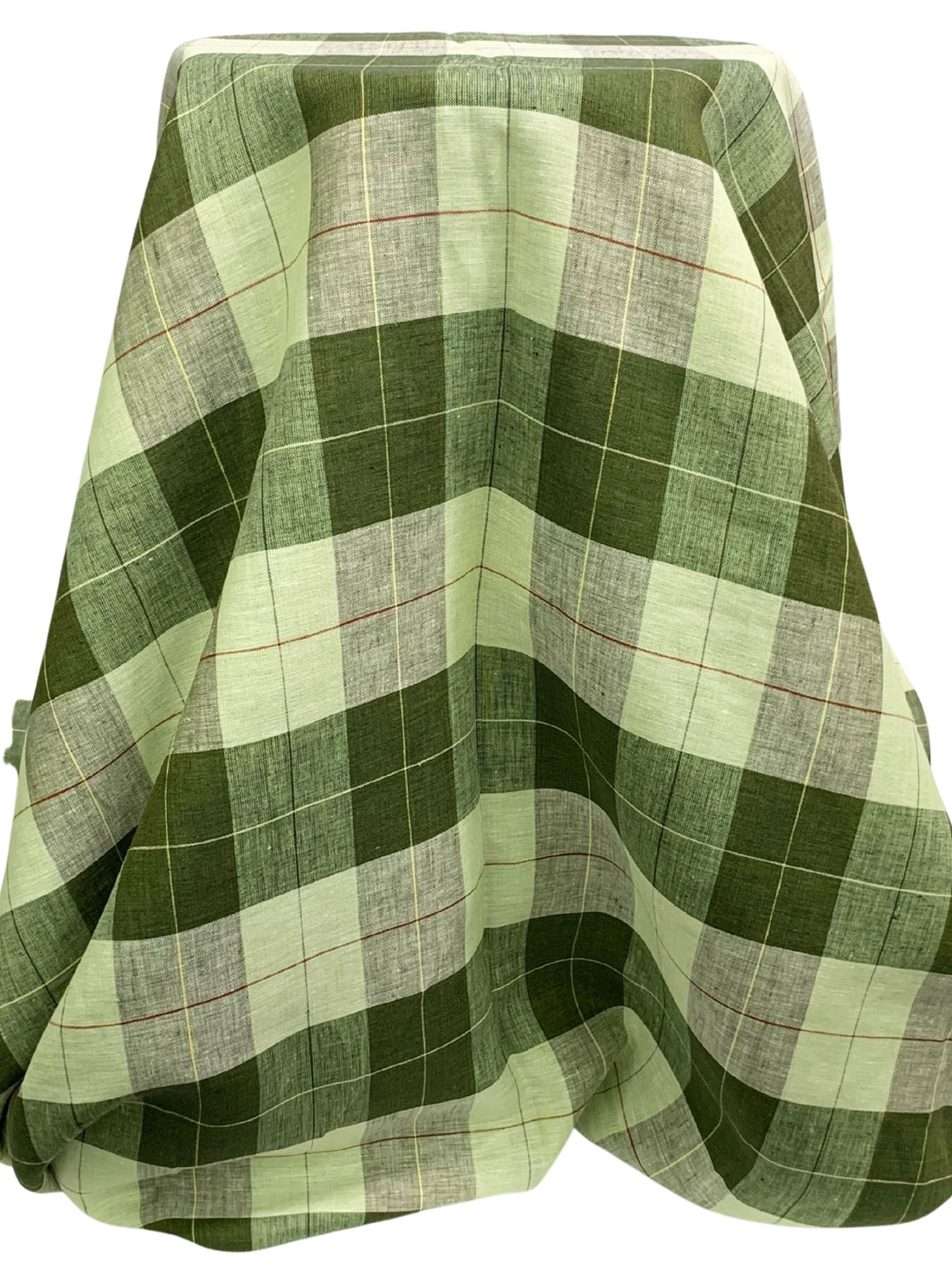 Dark Olive Green/Tea Green 100% Linen Cross-Dyed Plaid Weave Midweight Woven - European Mill - 60W