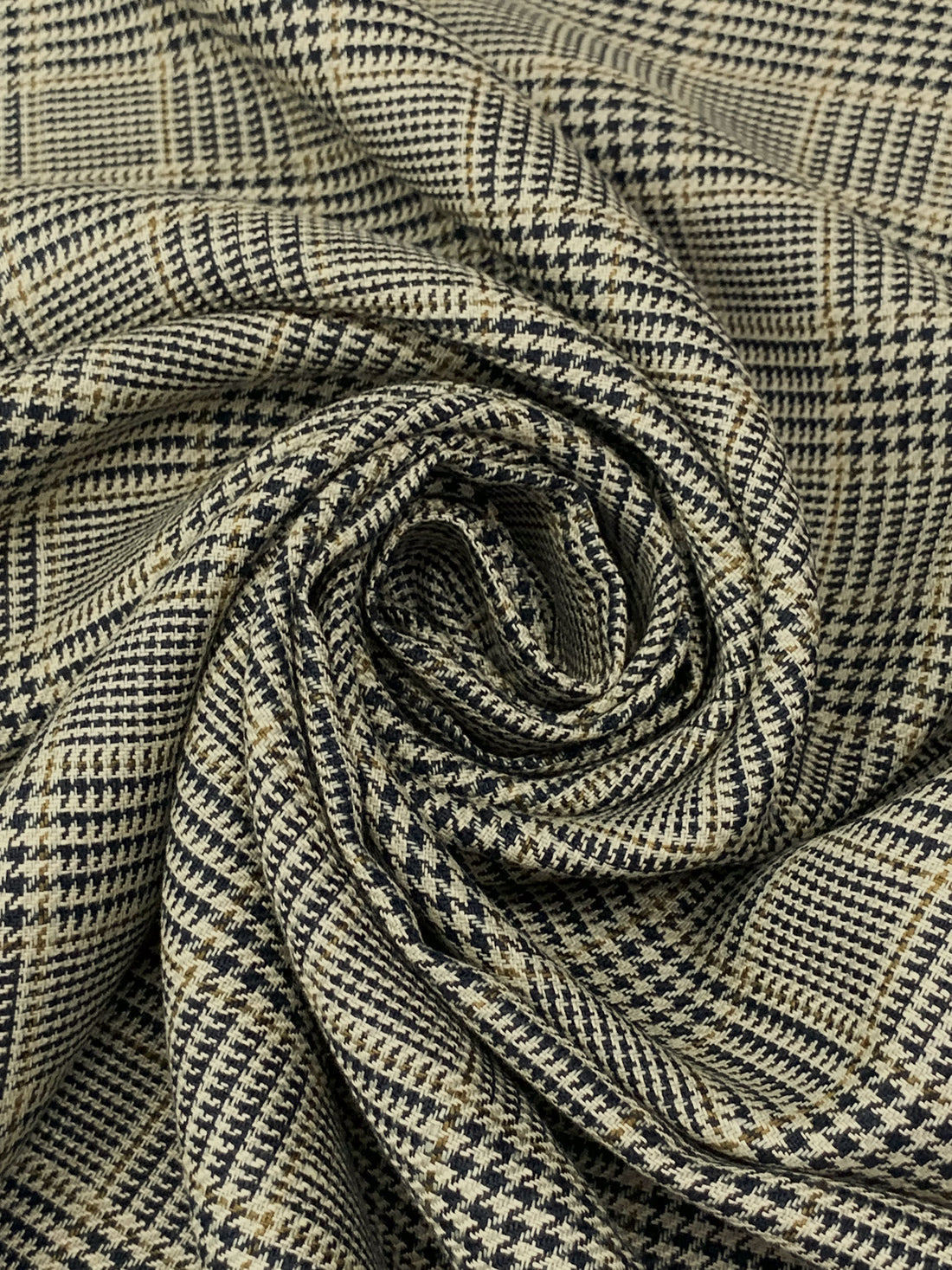 Parchment/Black/Raw Umber 100% Linen Glen Plaid Suiting - European Mill - 59W