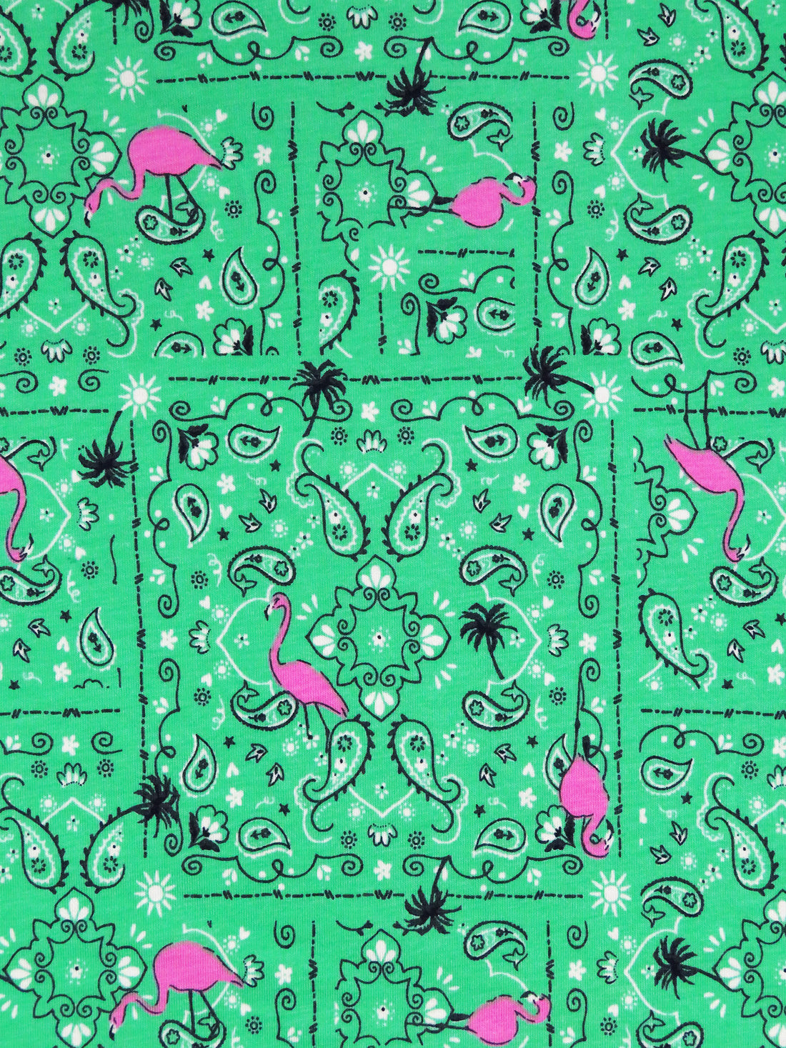 Caribbean Green/Rose Pink/White/Multi Cotton/Lycra Flamingo Fun Print Jersey Knit 68W