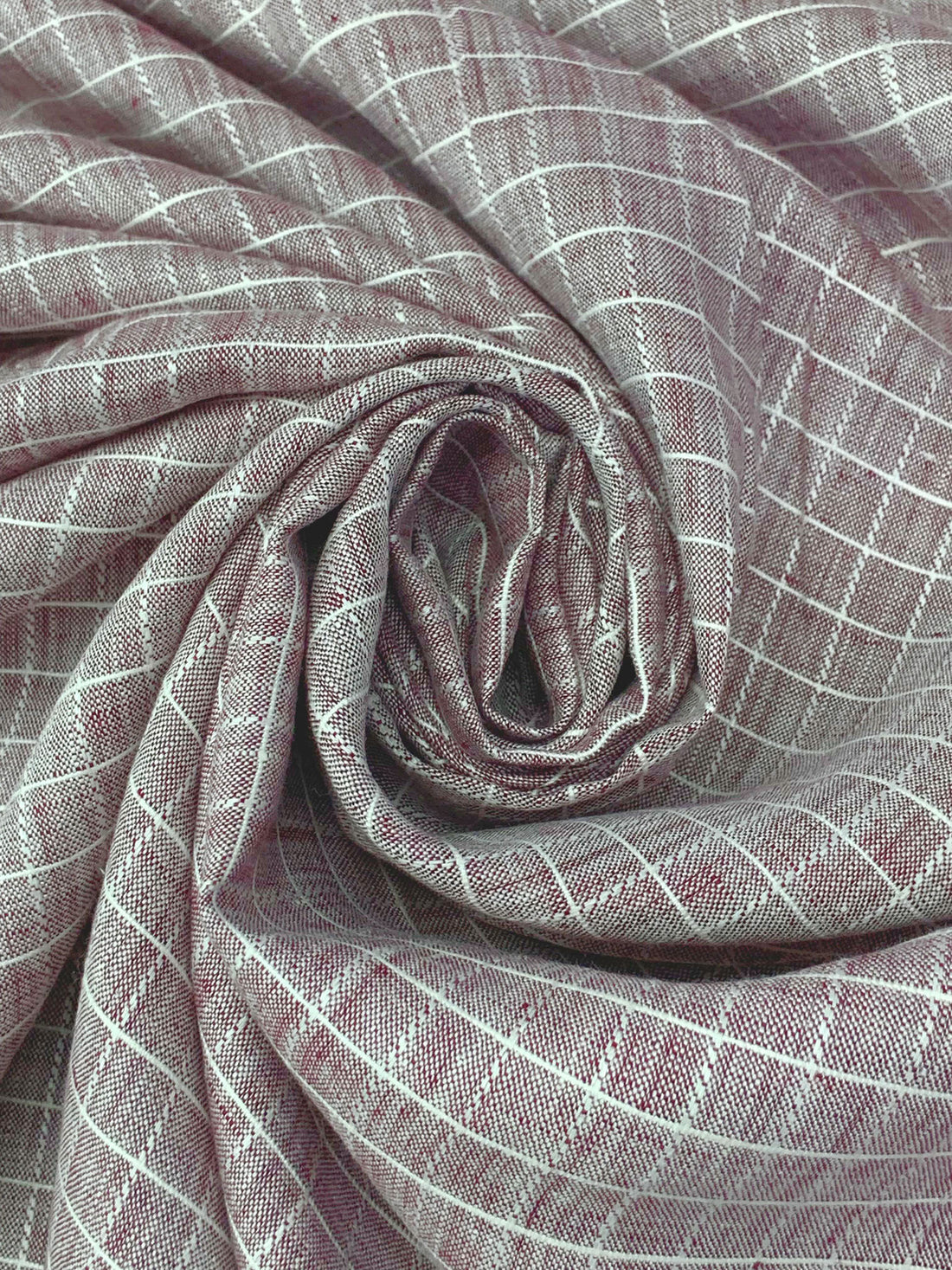 Burgundy/White 100% Linen Yarn-Dyed Grid Weave Shirt-Weight Woven - European Mill - 59W