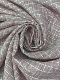 Burgundy/White 100% Linen Yarn-Dyed Grid Weave Shirt-Weight Woven - European Mill - 59W