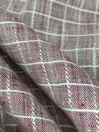 Burgundy/White 100% Linen Yarn-Dyed Grid Weave Shirt-Weight Woven - European Mill - 59W