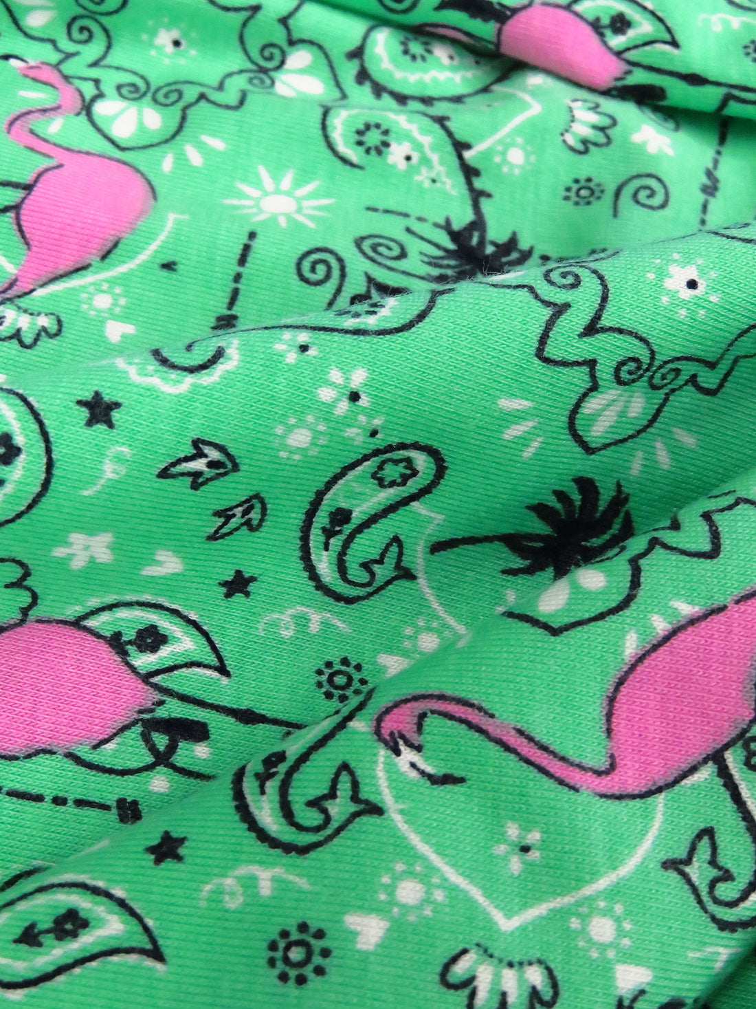 Caribbean Green/Rose Pink/White/Multi Cotton/Lycra Flamingo Fun Print Jersey Knit 68W