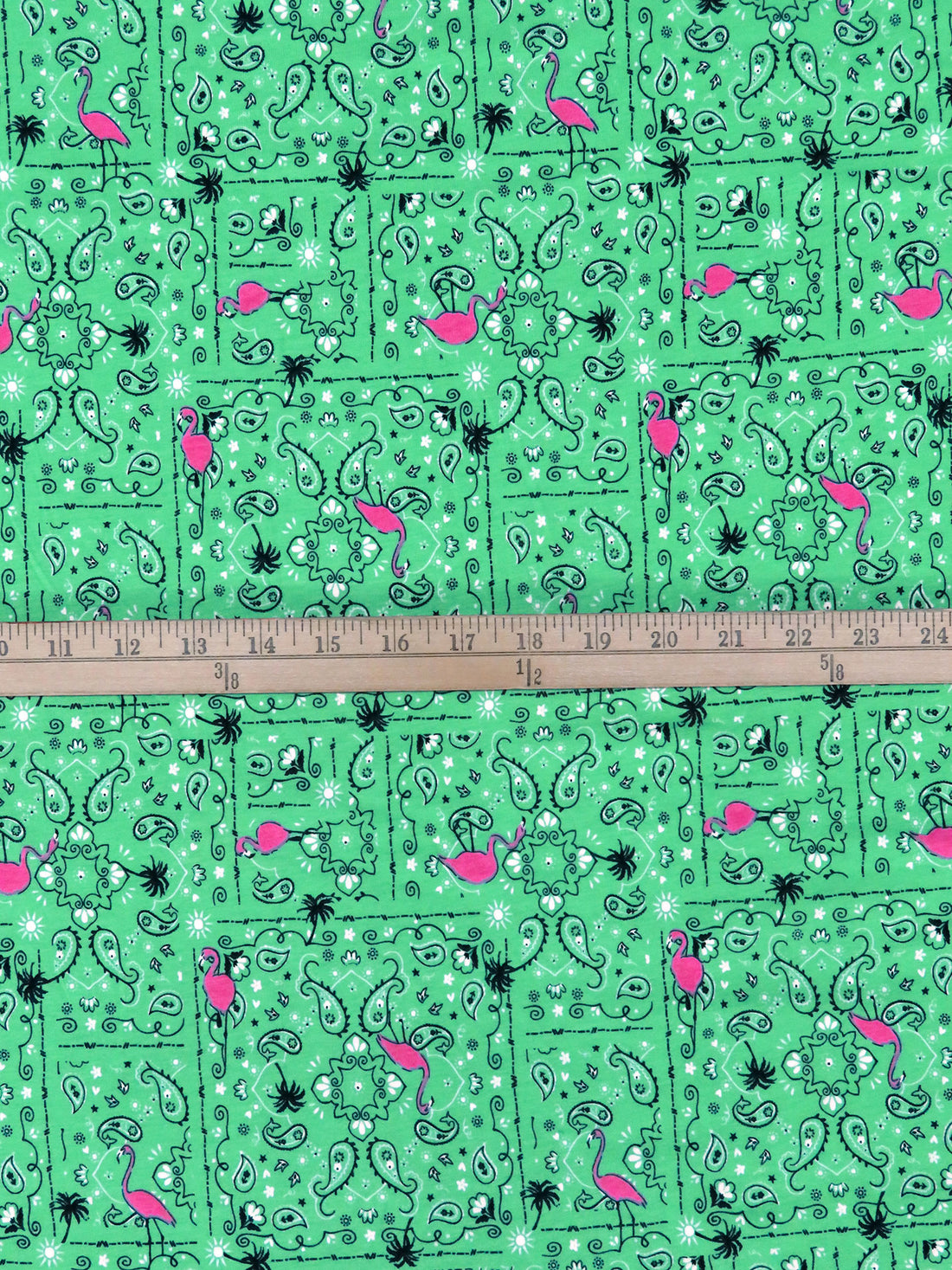 Caribbean Green/Rose Pink/White/Multi Cotton/Lycra Flamingo Fun Print Jersey Knit 68W