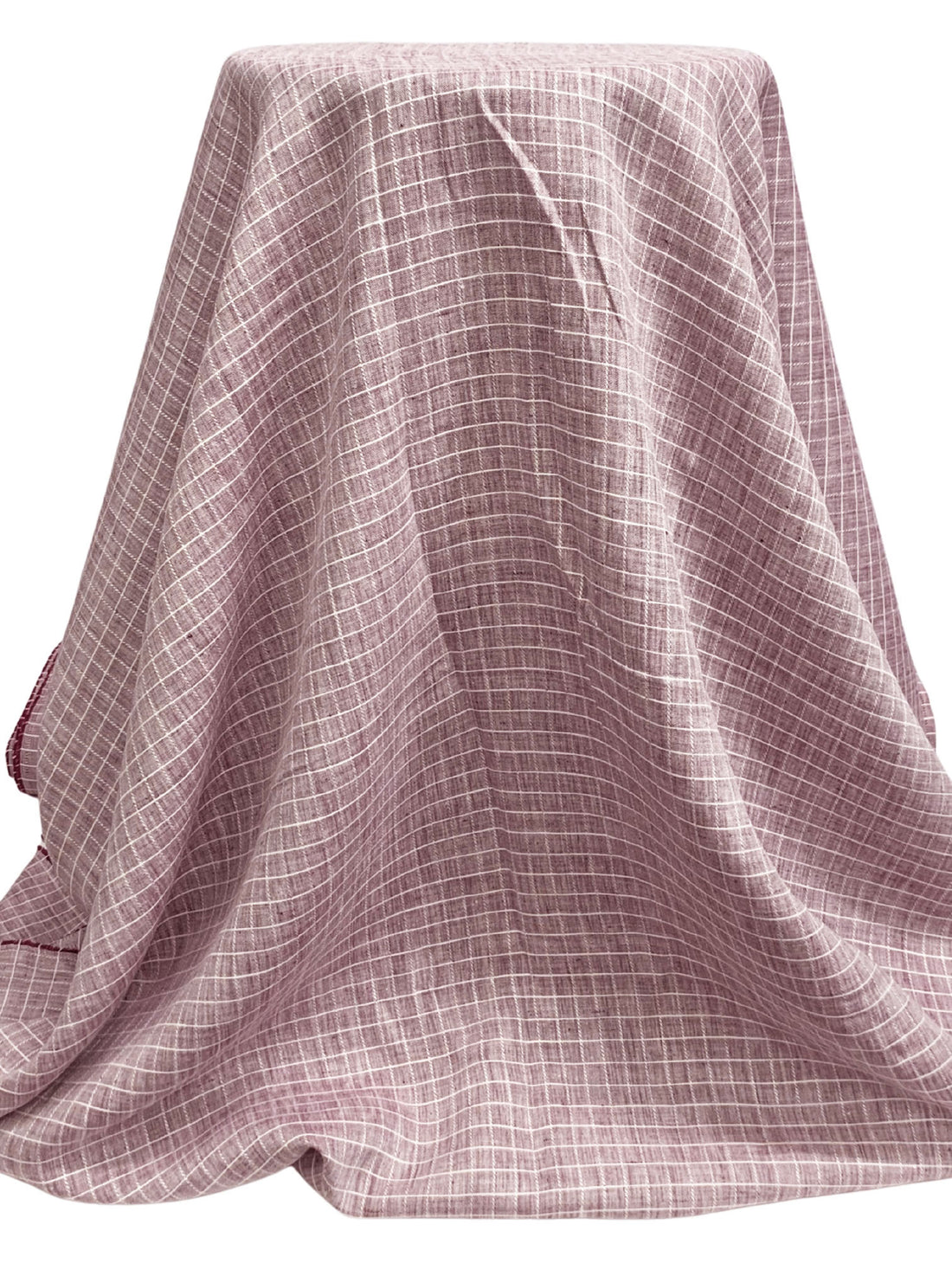 Burgundy/White 100% Linen Yarn-Dyed Grid Weave Shirt-Weight Woven - European Mill - 59W