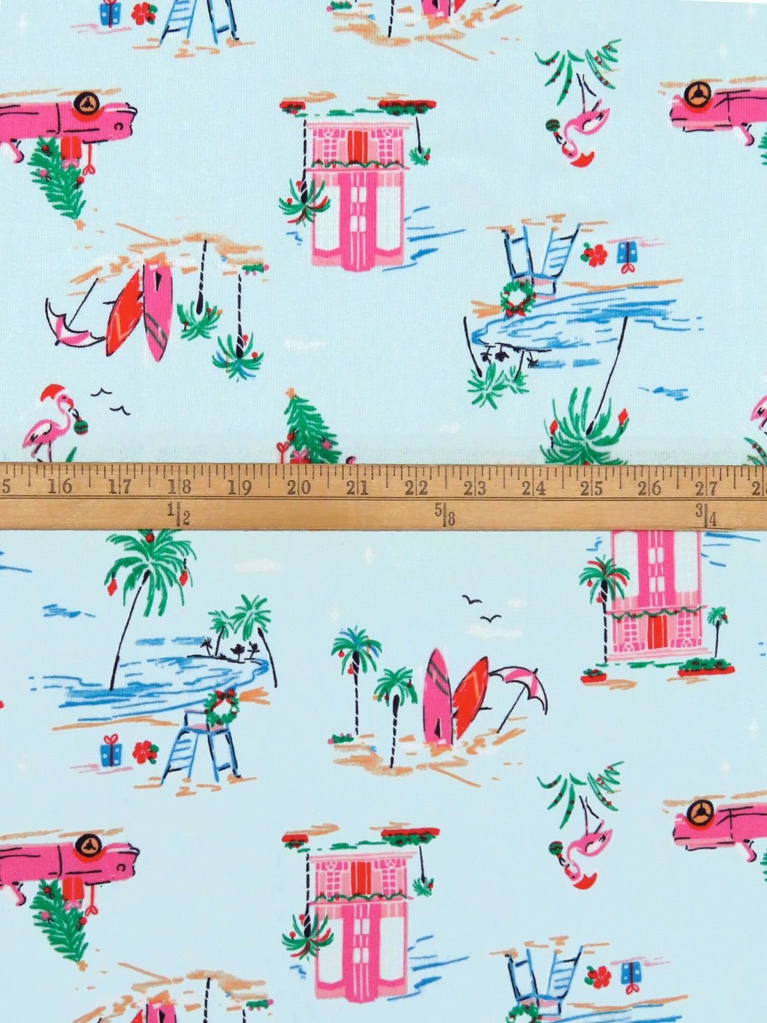Baby Blue/ Bubblegum Pink/Vivid Red/Multi Polyester/Lycra Holiday At The Beach Print Brushed Sweater Knit 60W