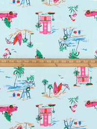Baby Blue/ Bubblegum Pink/Vivid Red/Multi Polyester/Lycra Holiday At The Beach Print Brushed Sweater Knit 60W