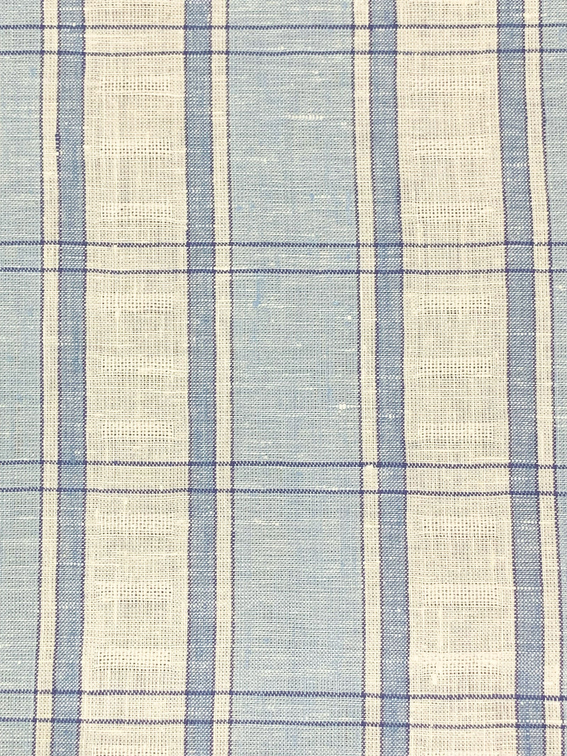 Light Steel Blue/Ivory/Independence Blue 100% Linen Novelty Weave Yarn-Dyed Plaid Midweight Woven - European Mill - 58W