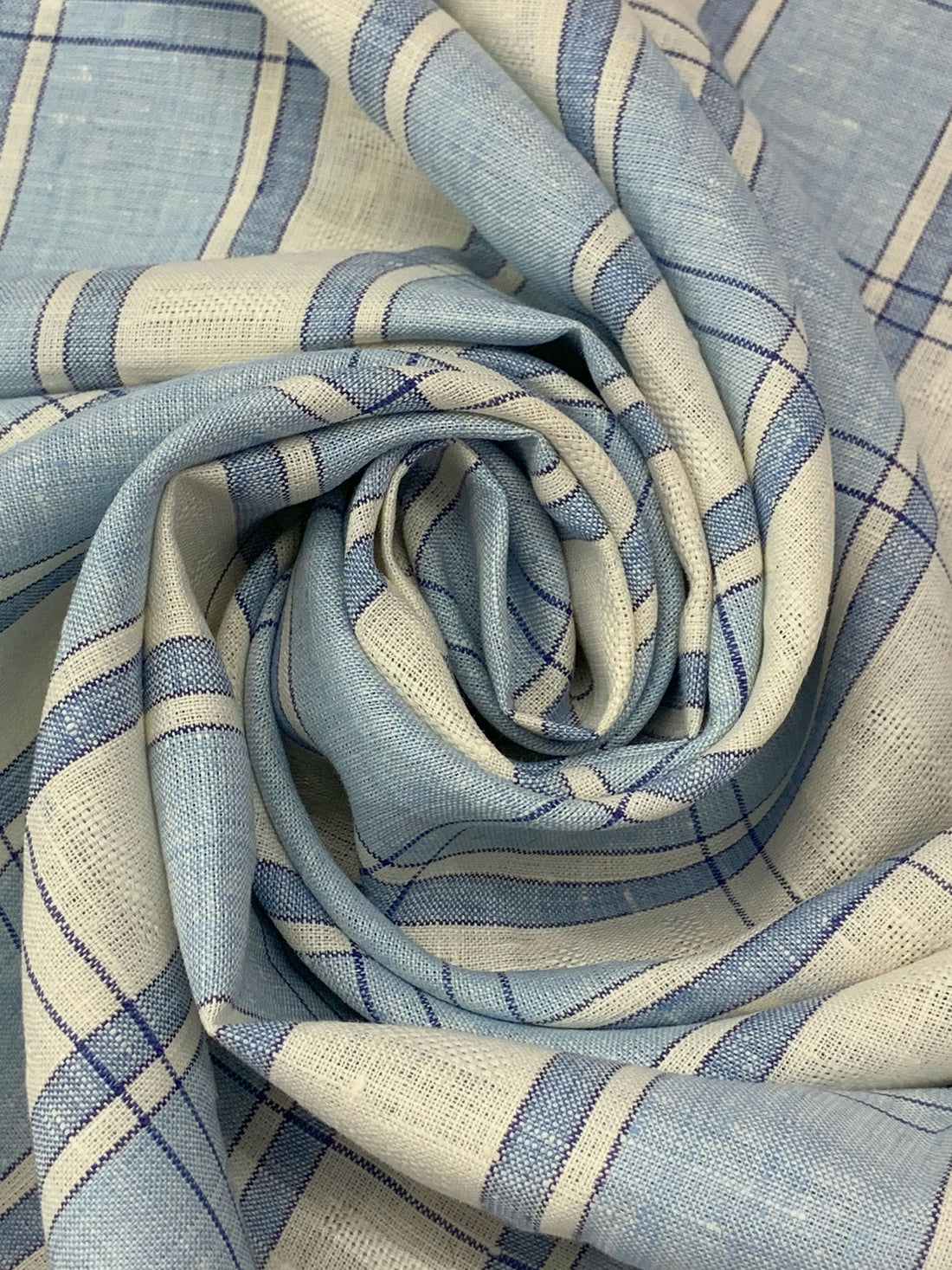 Light Steel Blue/Ivory/Independence Blue 100% Linen Novelty Weave Yarn-Dyed Plaid Midweight Woven - European Mill - 58W