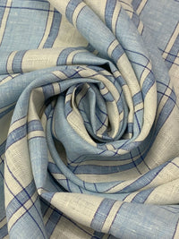 Light Steel Blue/Ivory/Independence Blue 100% Linen Novelty Weave Yarn-Dyed Plaid Midweight Woven - European Mill - 58W