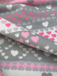 Light Gray/Middle Tone Gray/Pink Rose/Multi Polyester/Lycra Heart Stripe Print Double Brushed Knit 65W