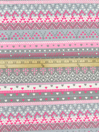 Light Gray/Middle Tone Gray/Pink Rose/Multi Polyester/Lycra Heart Stripe Print Double Brushed Knit 65W
