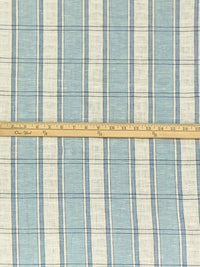 Light Steel Blue/Ivory/Independence Blue 100% Linen Novelty Weave Yarn-Dyed Plaid Midweight Woven - European Mill - 58W