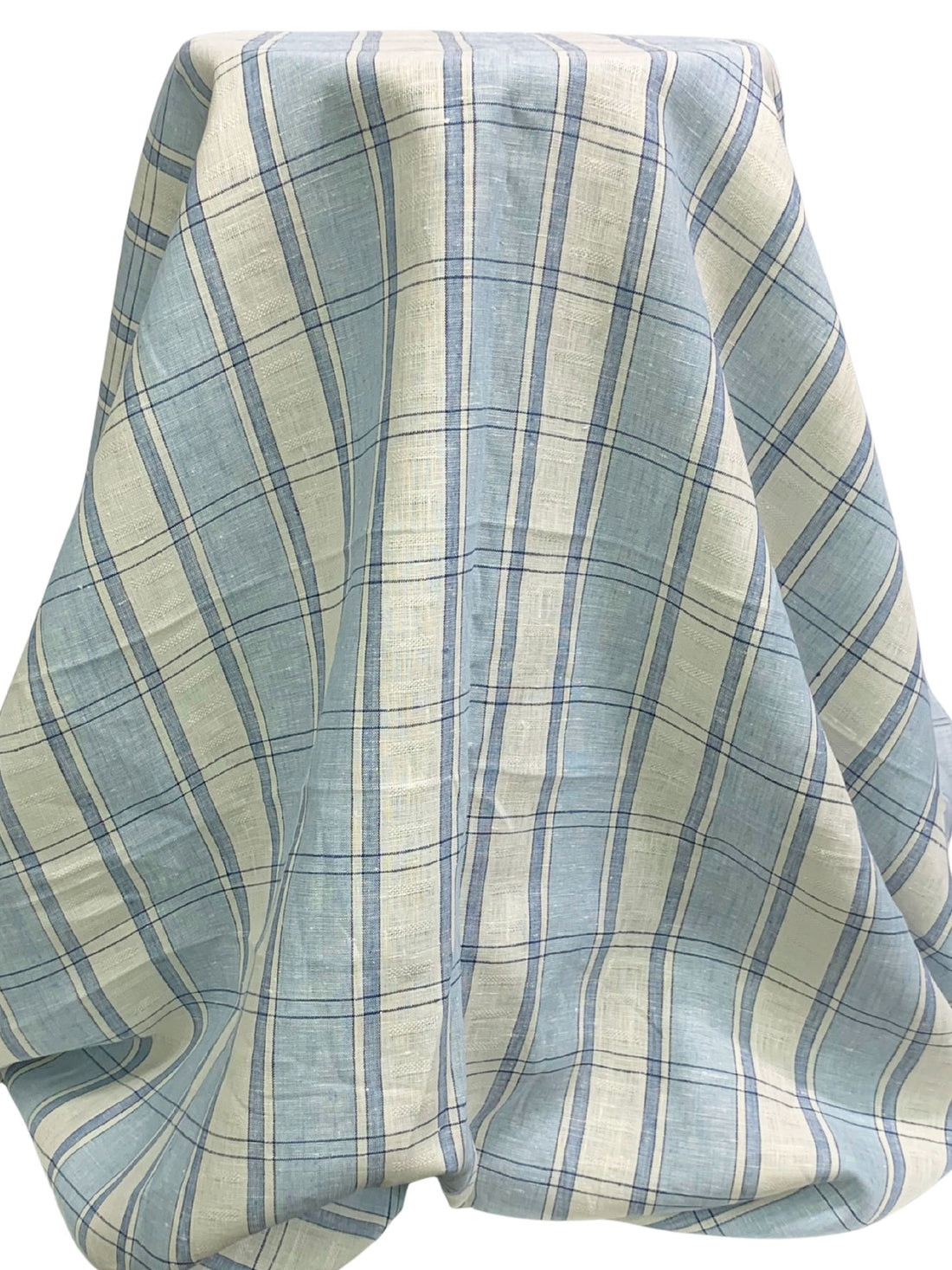 Light Steel Blue/Ivory/Independence Blue 100% Linen Novelty Weave Yarn-Dyed Plaid Midweight Woven - European Mill - 58W